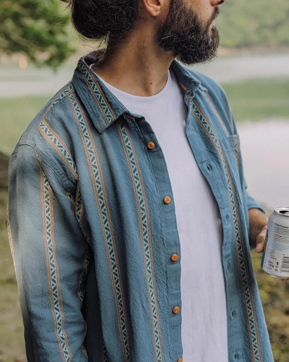 Shirts|Men's Outlet>Passenger Voyage Organic Cotton Jacquard Shirt Mediterranean Geo Stripe