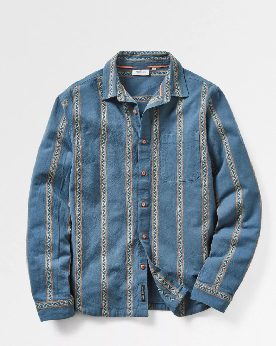 Shirts|Men's Outlet>Passenger Voyage Organic Cotton Jacquard Shirt Mediterranean Geo Stripe
