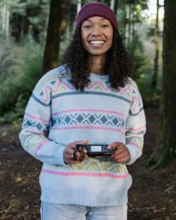 Knitwear|Women's Outlet>Passenger Whimsical Recycled Knitted Jumper Homespun Stripe Blue Fog
