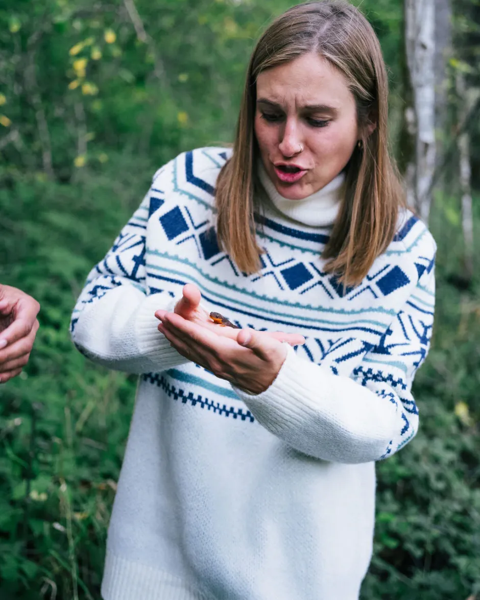 Knitwear|Women's Outlet>Passenger Whimsical Recycled Oversized Polo Neck Knitted Jumper Homespun Stripe Off White