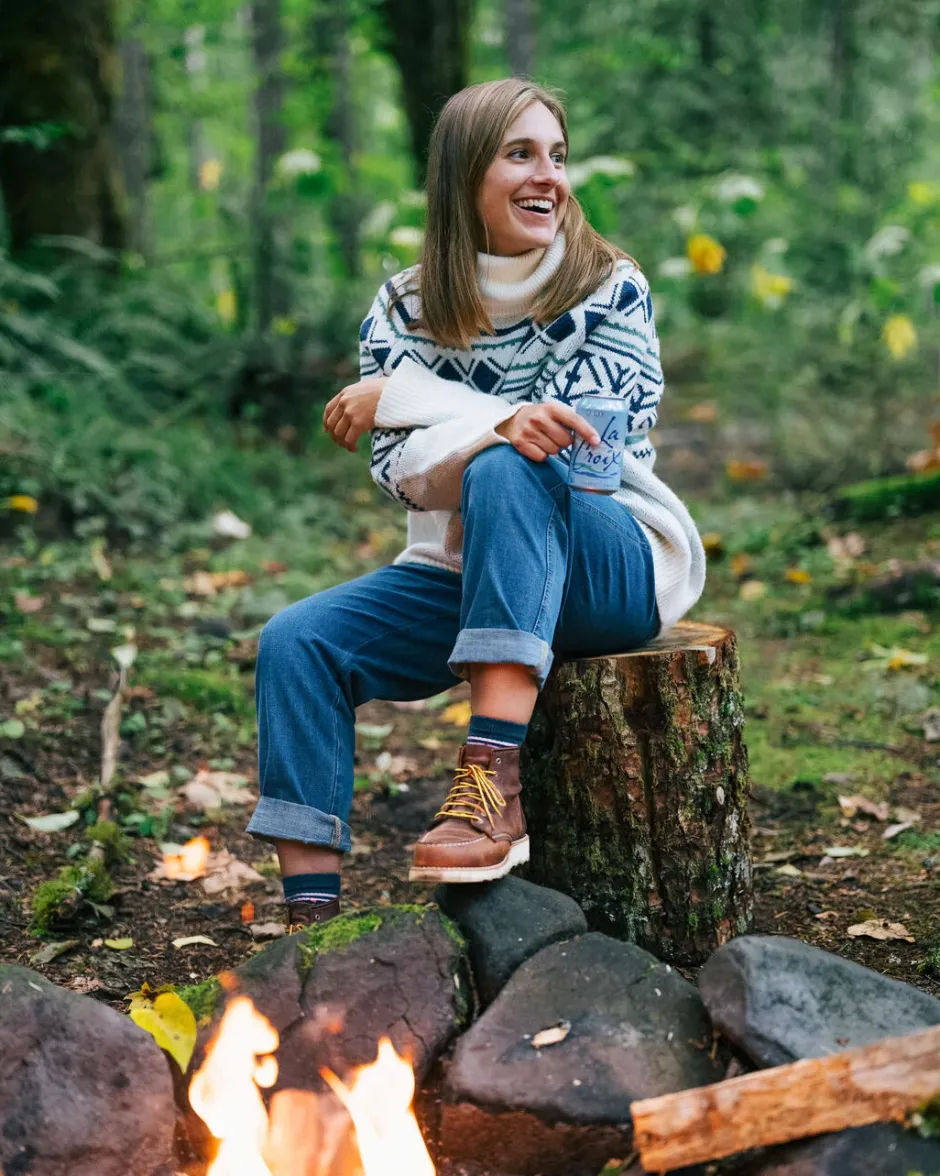 Knitwear|Women's Outlet>Passenger Whimsical Recycled Oversized Polo Neck Knitted Jumper Homespun Stripe Off White