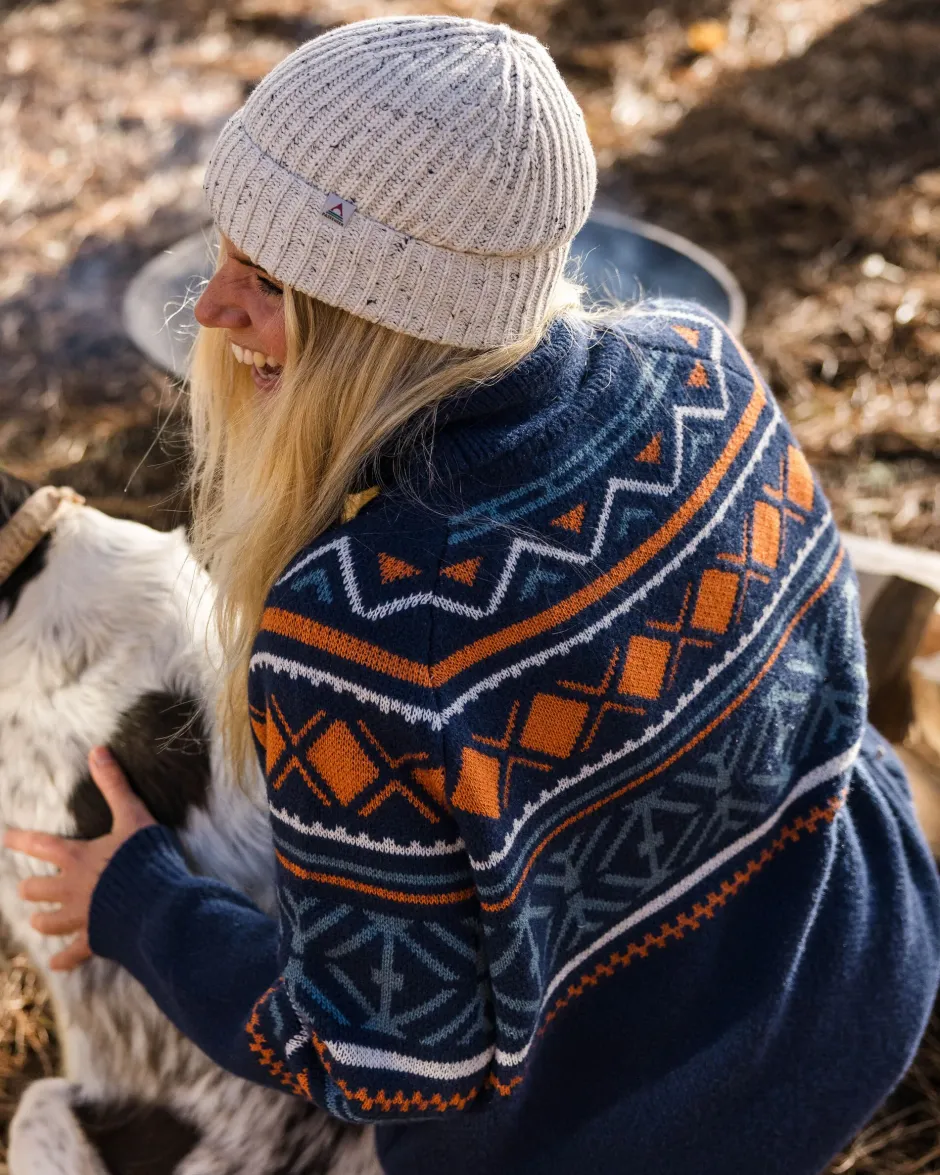 Knitwear|Women's Outlet>Passenger Whimsical Recycled Oversized Polo Neck Knitted Jumper Homespun Stripe Navy