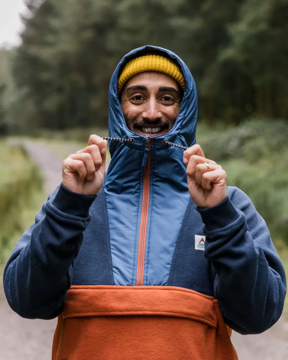 Fleece|Fleece>Floris van Bommel Woodland Hooded 1/2 Zip Polar Fleece Deep Navy/Baked Clay