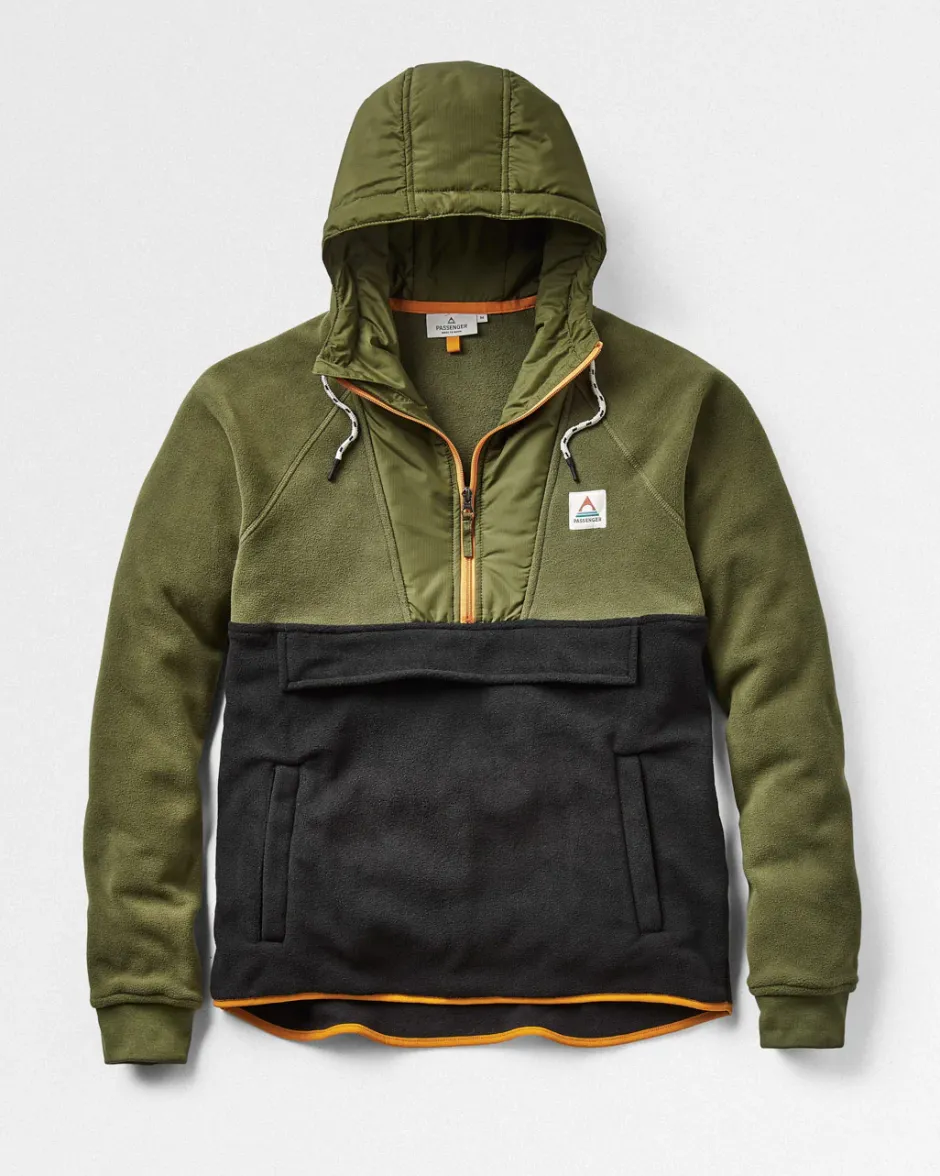 Fleece|Fleece>Floris van Bommel Woodland Hooded 1/2 Zip Polar Fleece True Black/ Khaki